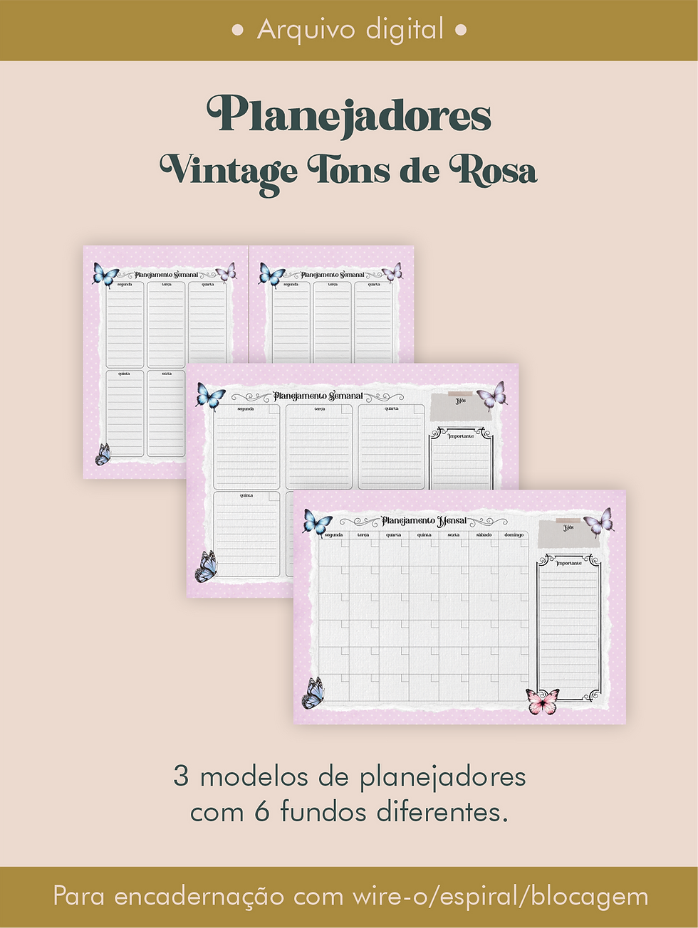 Miniatura: Planejadores Vintage Tons de Rosa