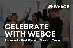 Celebrate with WebCE Awarded a Best Place to Work in Texas by the Best Companies Group blog graphic with employees cheering