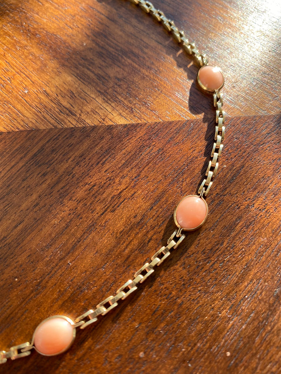 Thumbnail: RESERVED - Vintage 9ct Gold Coral Necklace