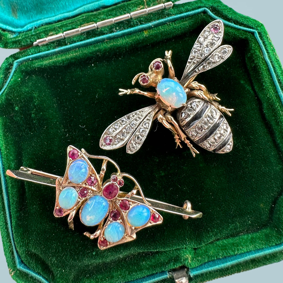 Thumbnail: Antique Murrle Bennett Opal and Ruby Butterfly Brooch 