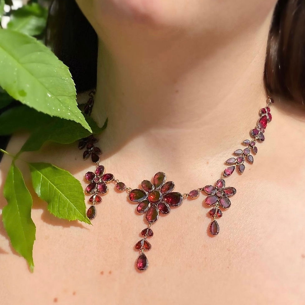 Thumbnail: Regency Gold Flat Cut Garnet Necklace in Fitted Box