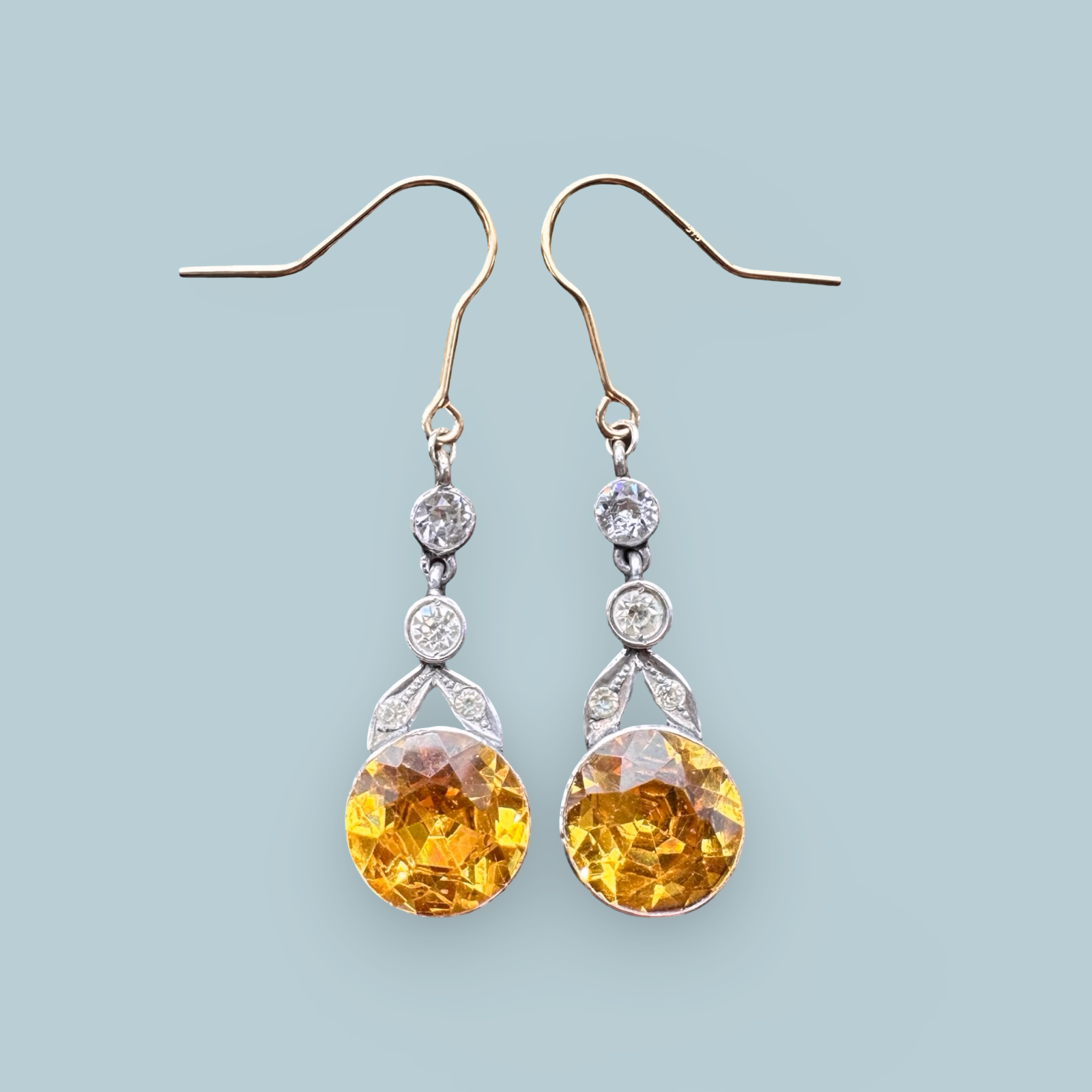 Antique Silver Yellow and White Paste Drop Earrings