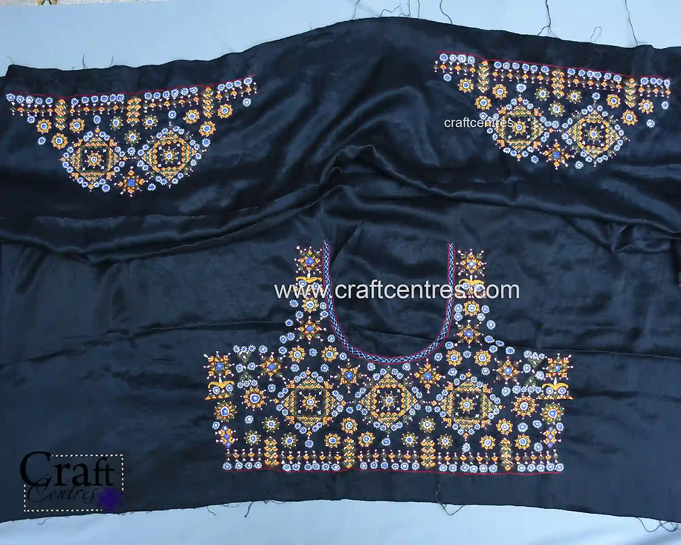 Thumbnail: Silk blouse Piece With Kutchi Hand Embroidery