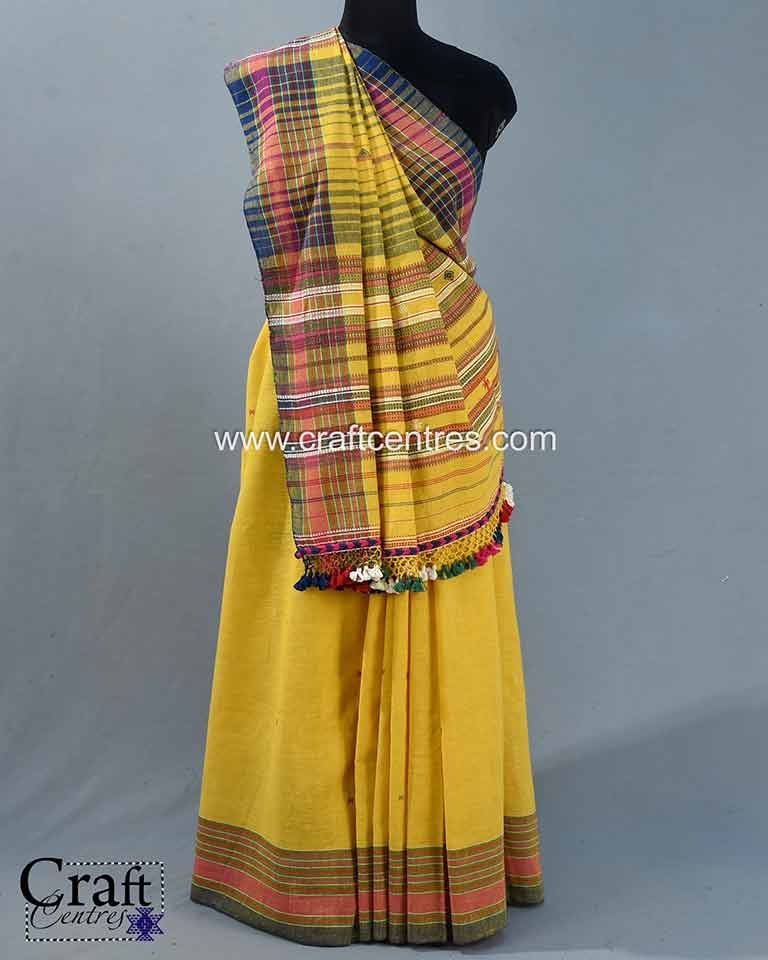 Thumbnail: Yellow kala cotton bhujodi saree