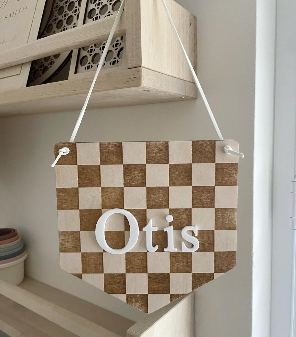 Personalised Wooden Nursery Name Flag Pennant Sign