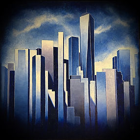 Mahattan impression bleue Huile 80x80 cm