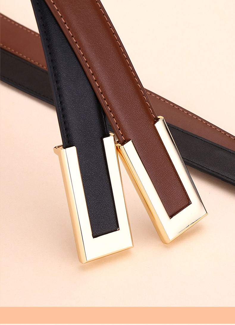 Thumbnail: Genuine leather belt for women; cowhide fashion waist belt; versatile smooth buc