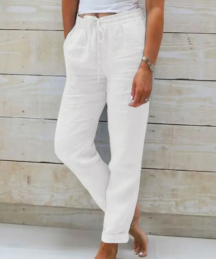 Thumbnail: Cotton Linen Summer Pants for Women High Waist Elastic Casual Trousers Streetwea