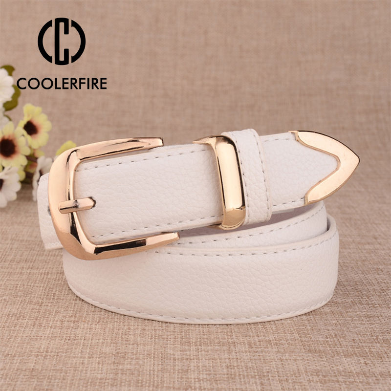 Fashion Women Genuine Leather Belts High Quality Gold Buckle Best Matching Dress
