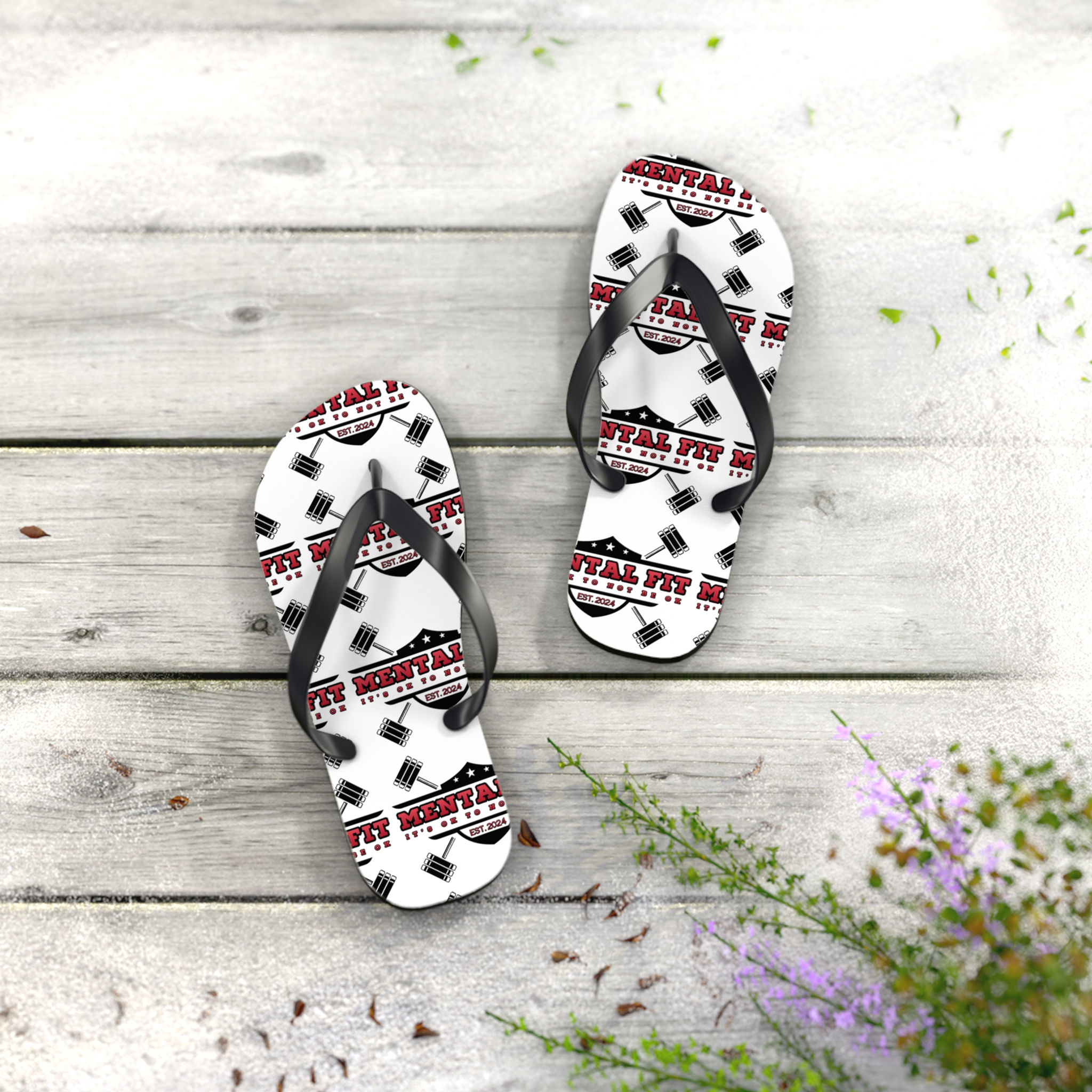 Fitness Flip Flops – "Mental Fit" Barbell Logo Beach Sandals