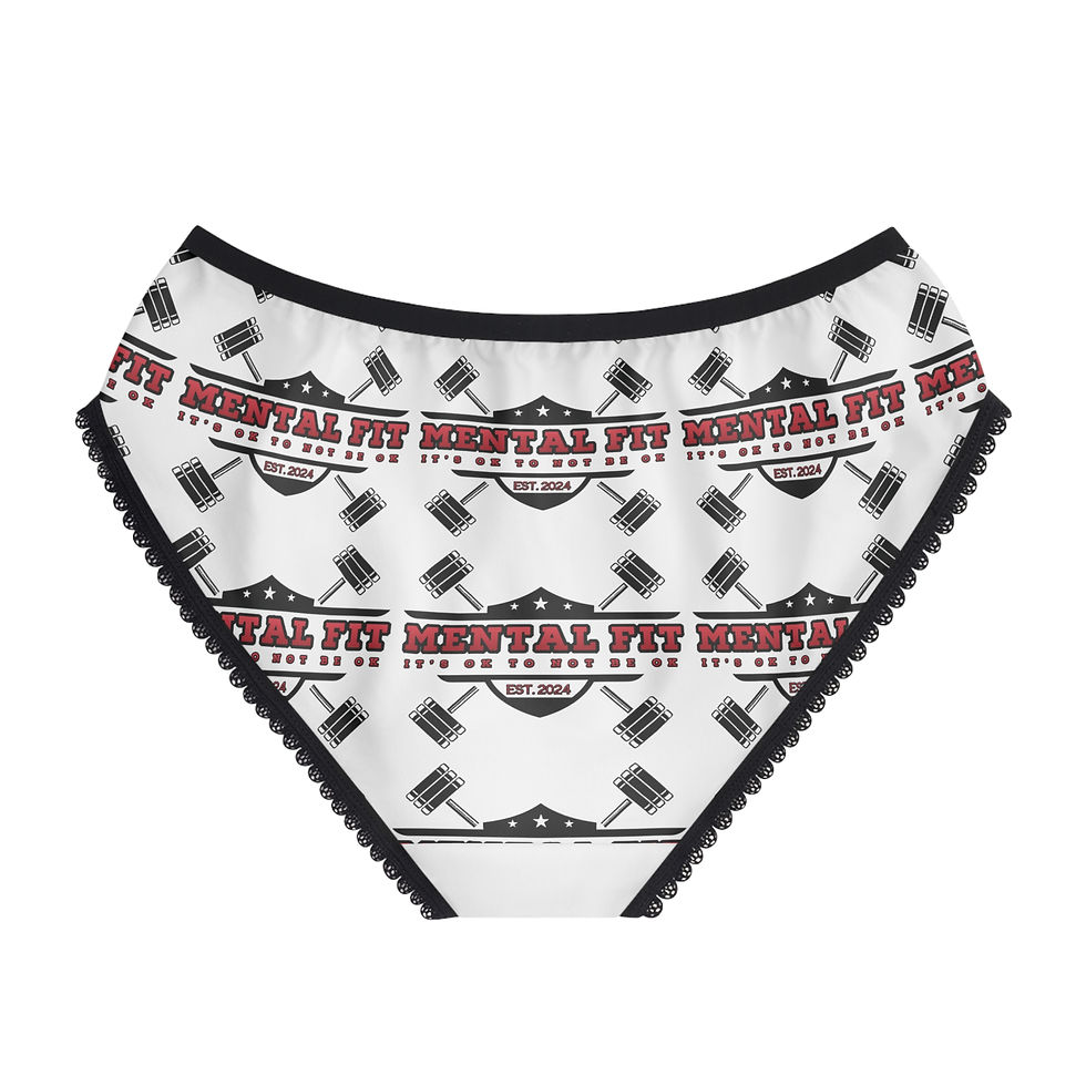 Thumbnail: Fitness Mentality Women's Briefs — "Mental Fit" Barbell All-Over Print