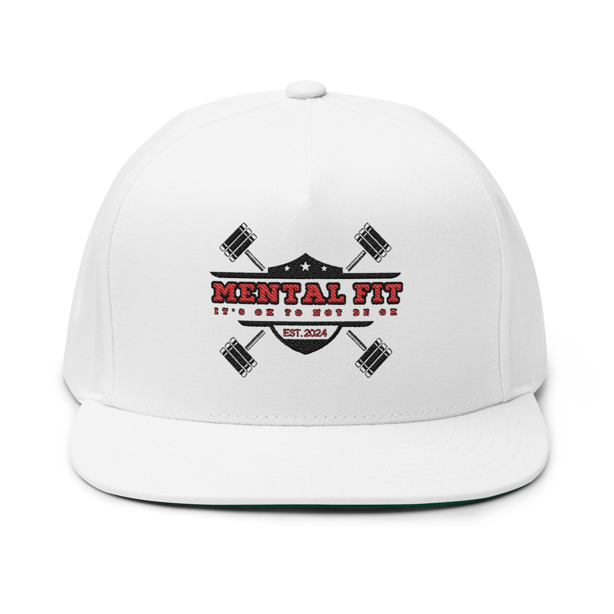 Flat Bill Cap — "Mental Fit" Embroidered Fitness Snapback