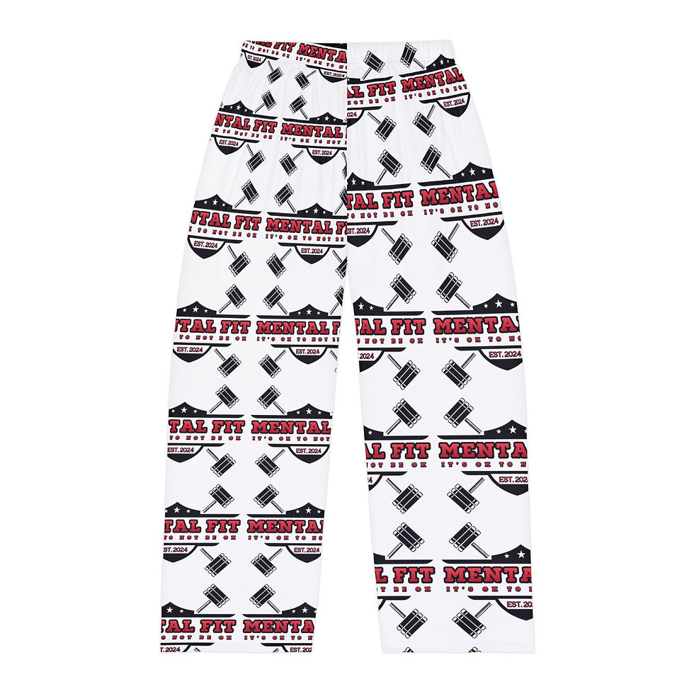 Thumbnail: Fitness Pattern Pajama Pants — 'Mental Fit' Gym Barbell Lounge Pants