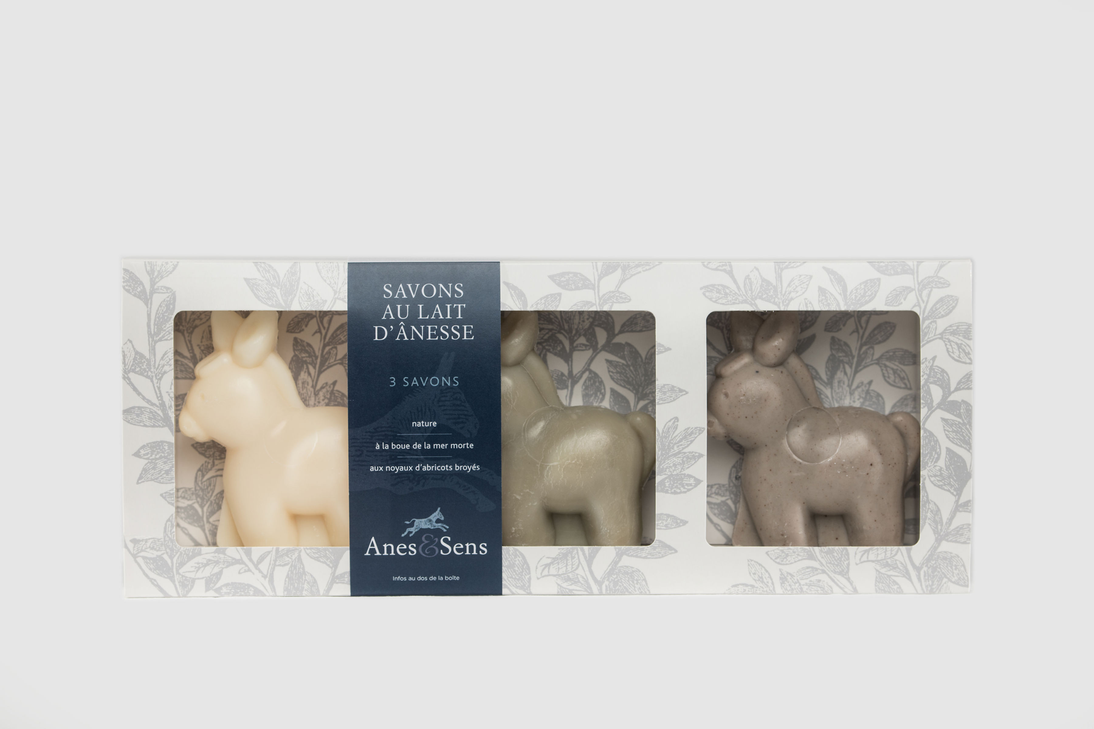 Coffret cadeau 3 savons moulés en forme d'âne au lait d'ânesse