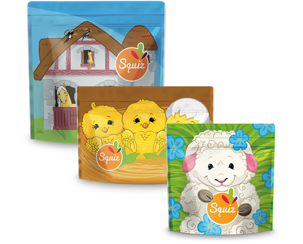 3 Sacs à goûter réutilisables enfants - Motifs Ma Petite Ferme - Marque Squiz