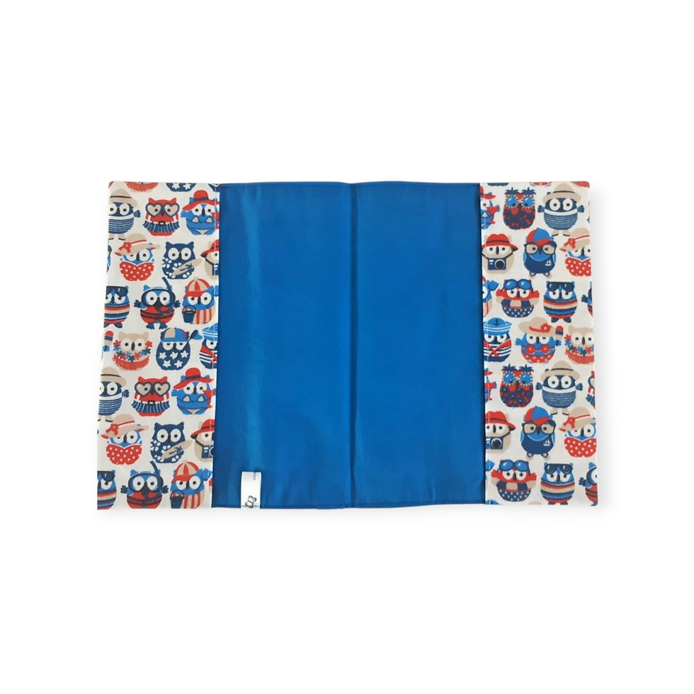 Miniature : Protège-cahier réutilisable - A4 ou A5 au choix - Motif Hiboux Rouges et Bleus