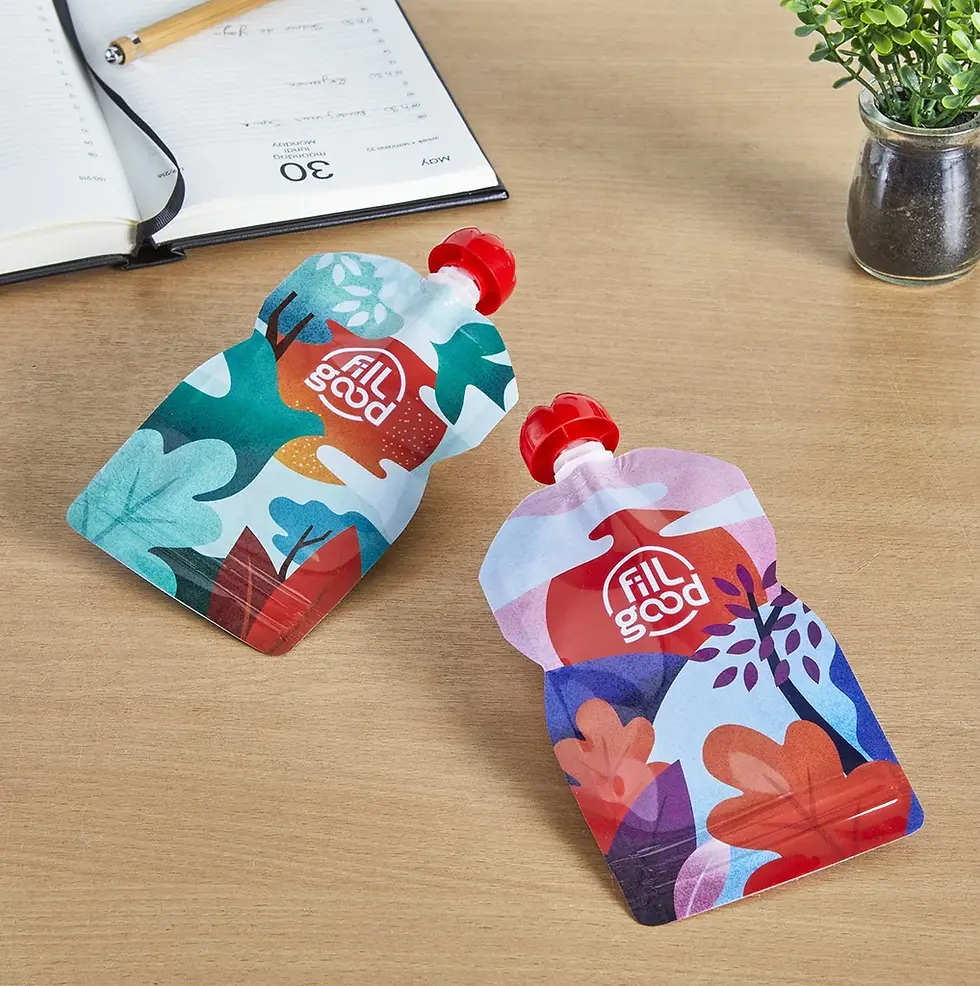 Miniature : 4 Gourdes alimentaires réutilisables - 2 x vertes et 2 x roses - 130 ml