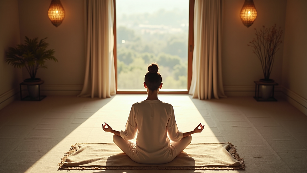 High angle view of a person meditating in a peaceful room