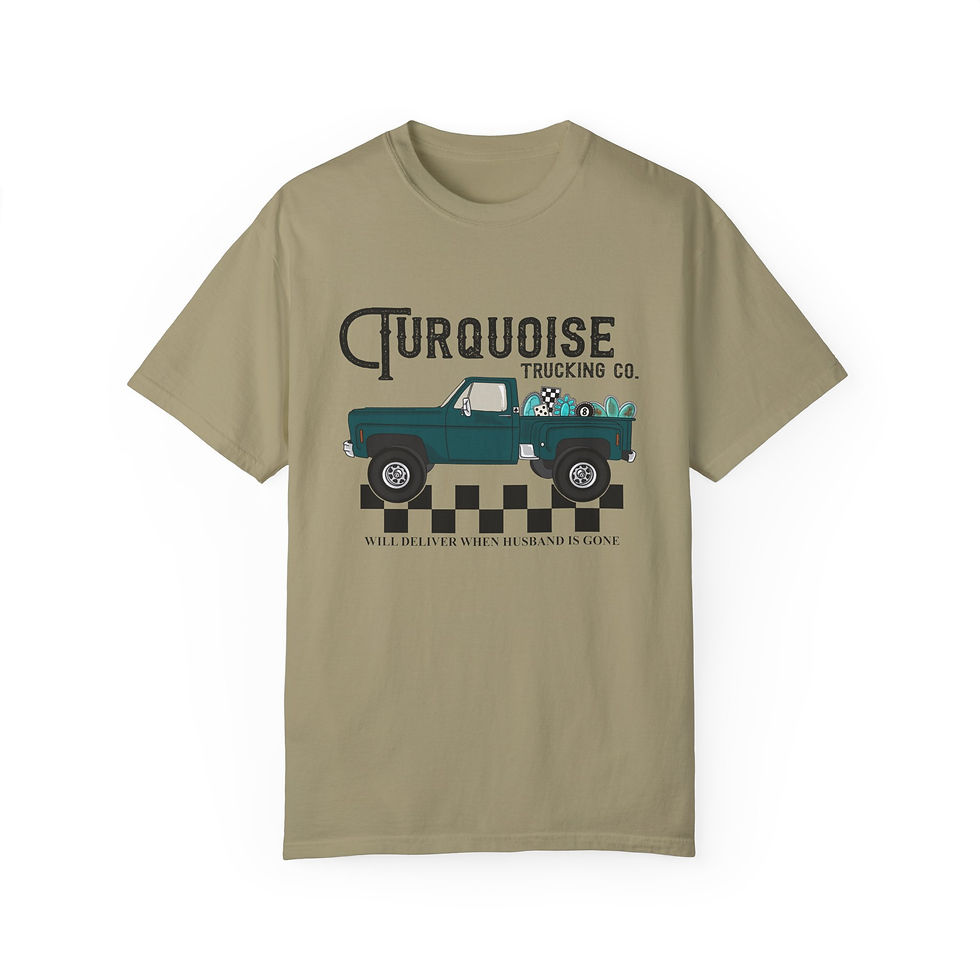 Thumbnail: Turquoise Trucking Unisex Garment-Dyed T-shirt