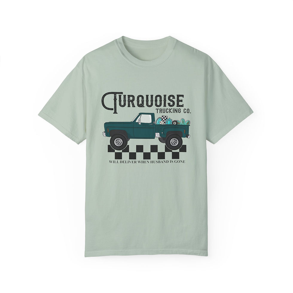 Thumbnail: Turquoise Trucking Unisex Garment-Dyed T-shirt