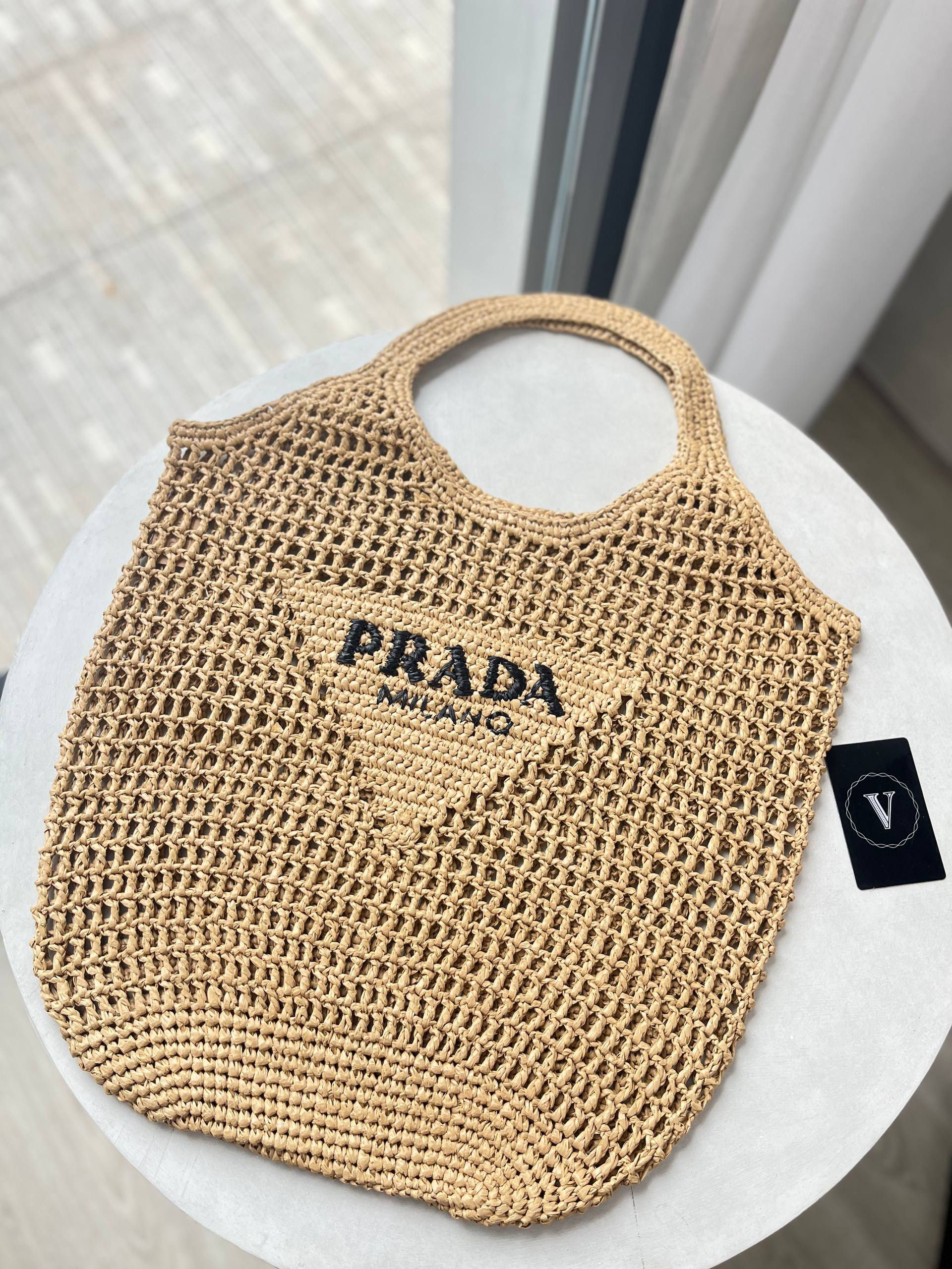 PRADA RAFFIA CROCHET TOTE BAG