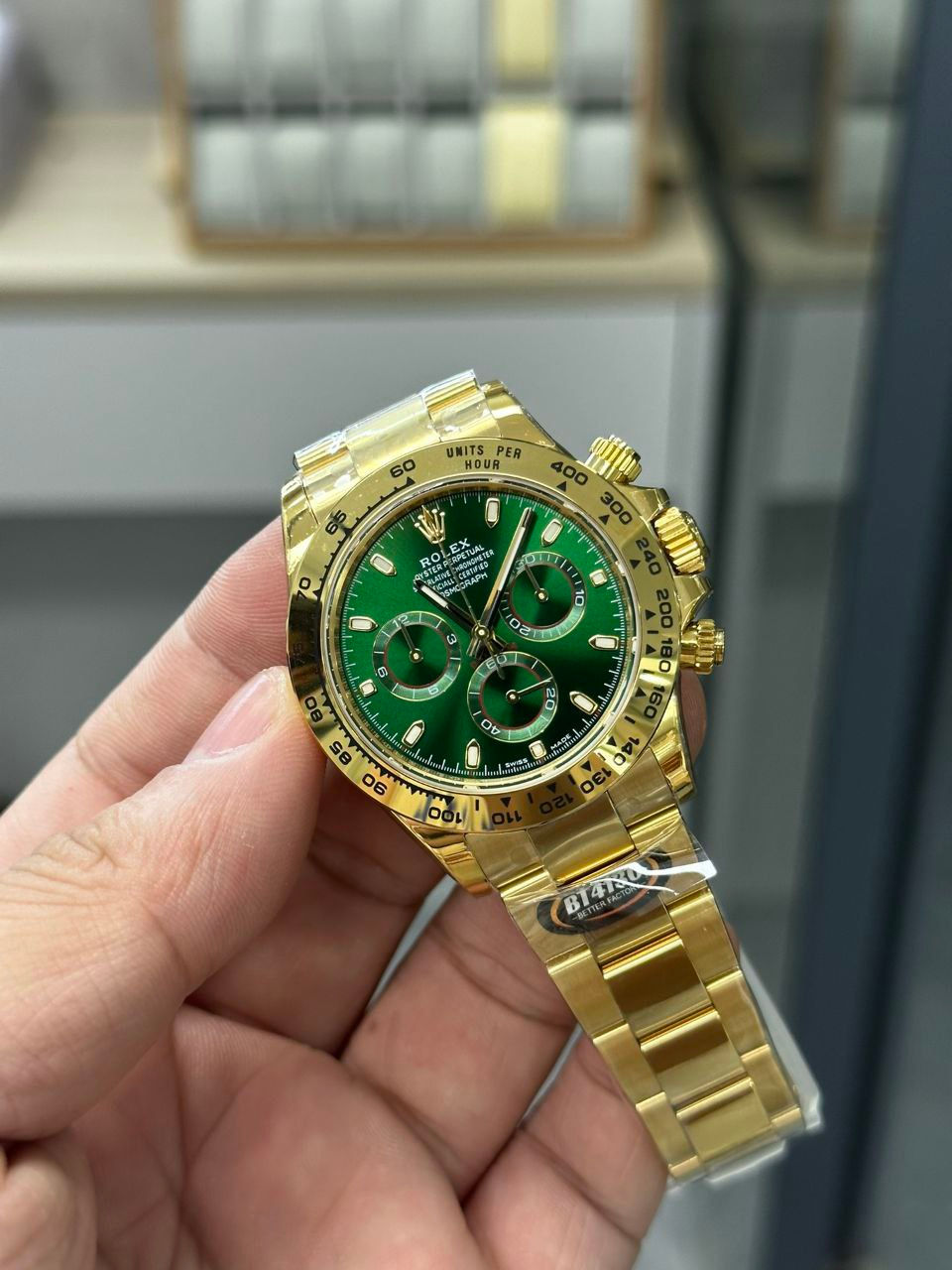 Thumbnail: Rolex daytona green dial Bt 4130 stainless steel bezel Yellow