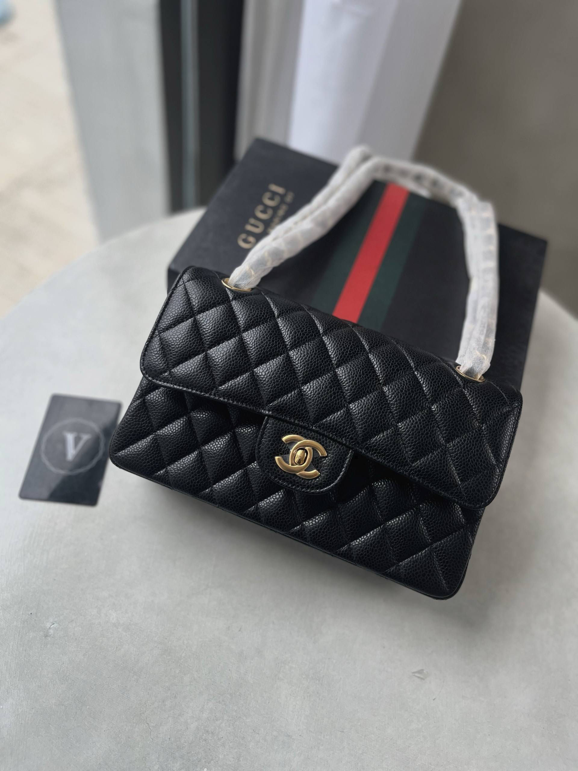 CHANEL CLASSIC FLAP/CF 23 SMALL BLACK GHW CAVIAR BAG