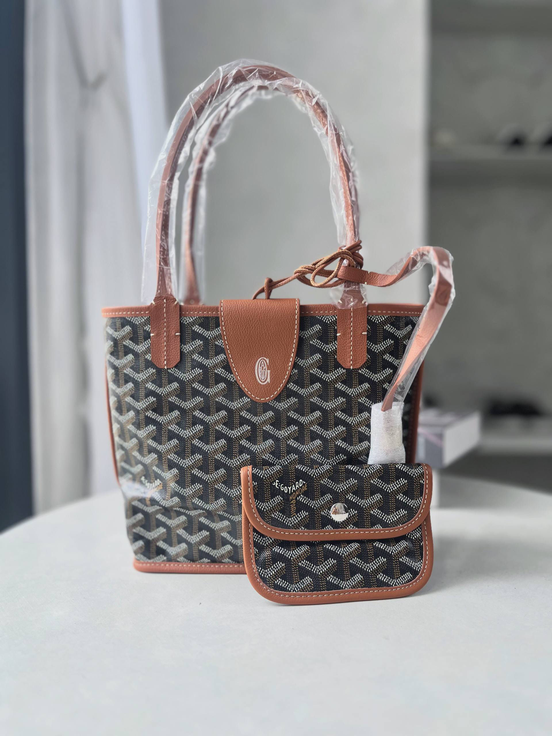 GOYARD ANJOU MINI BLACK TAN TOTE BAG