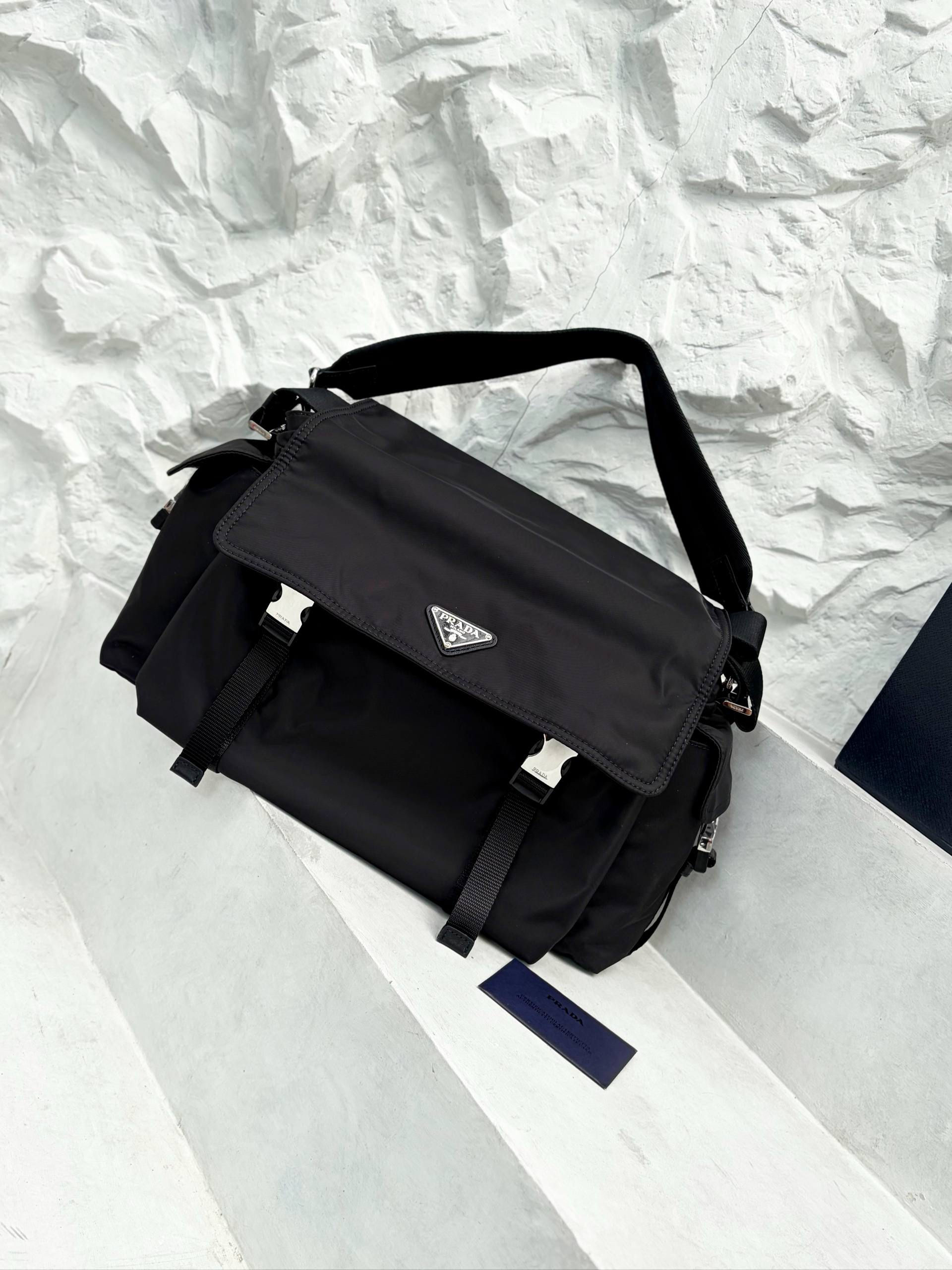 PRADA EXPLORE RE-NYLON LEATHER BAG
