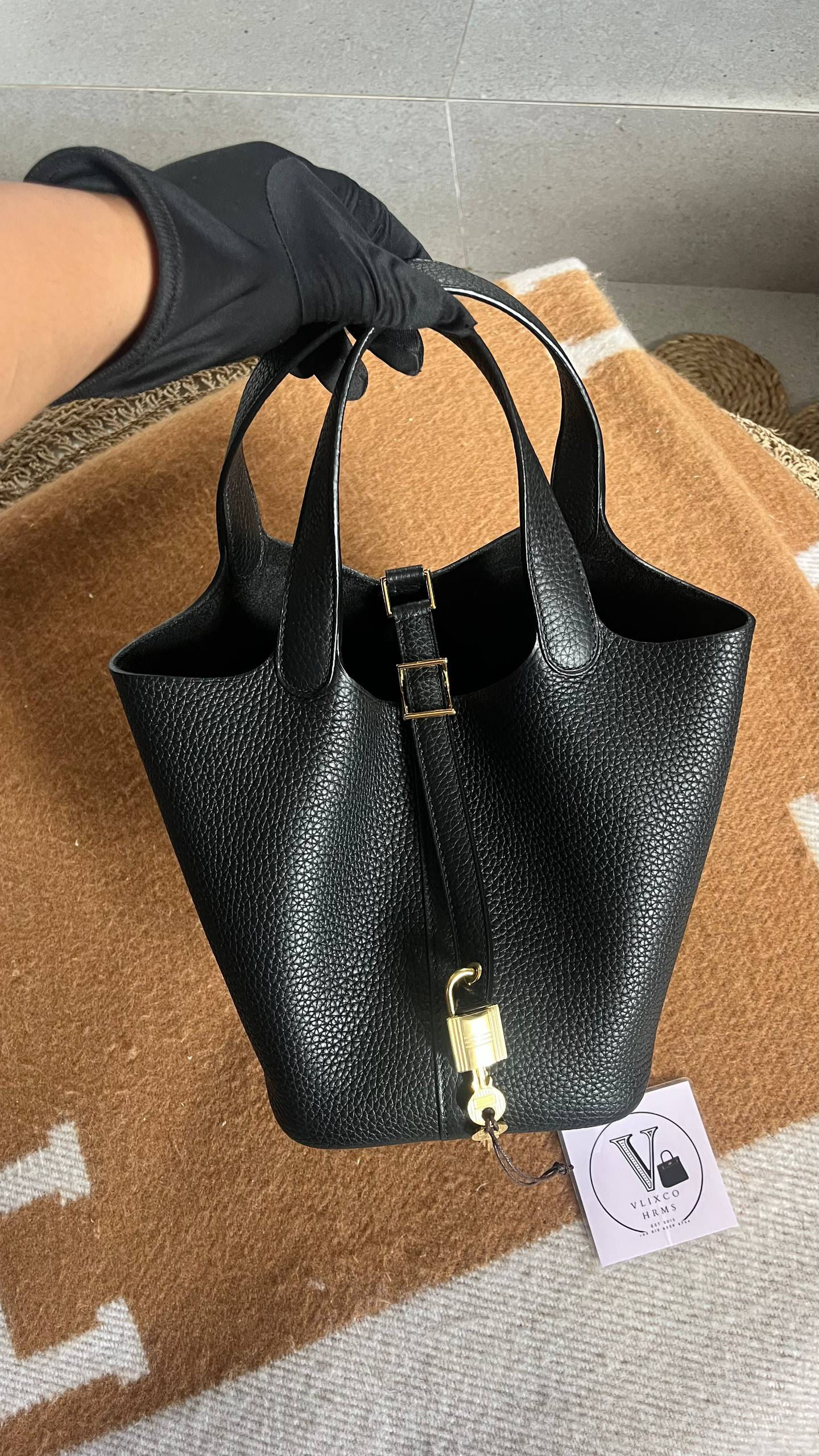 HERMES PICOTIN 18 BLACK CLEMENCE GHW BAG