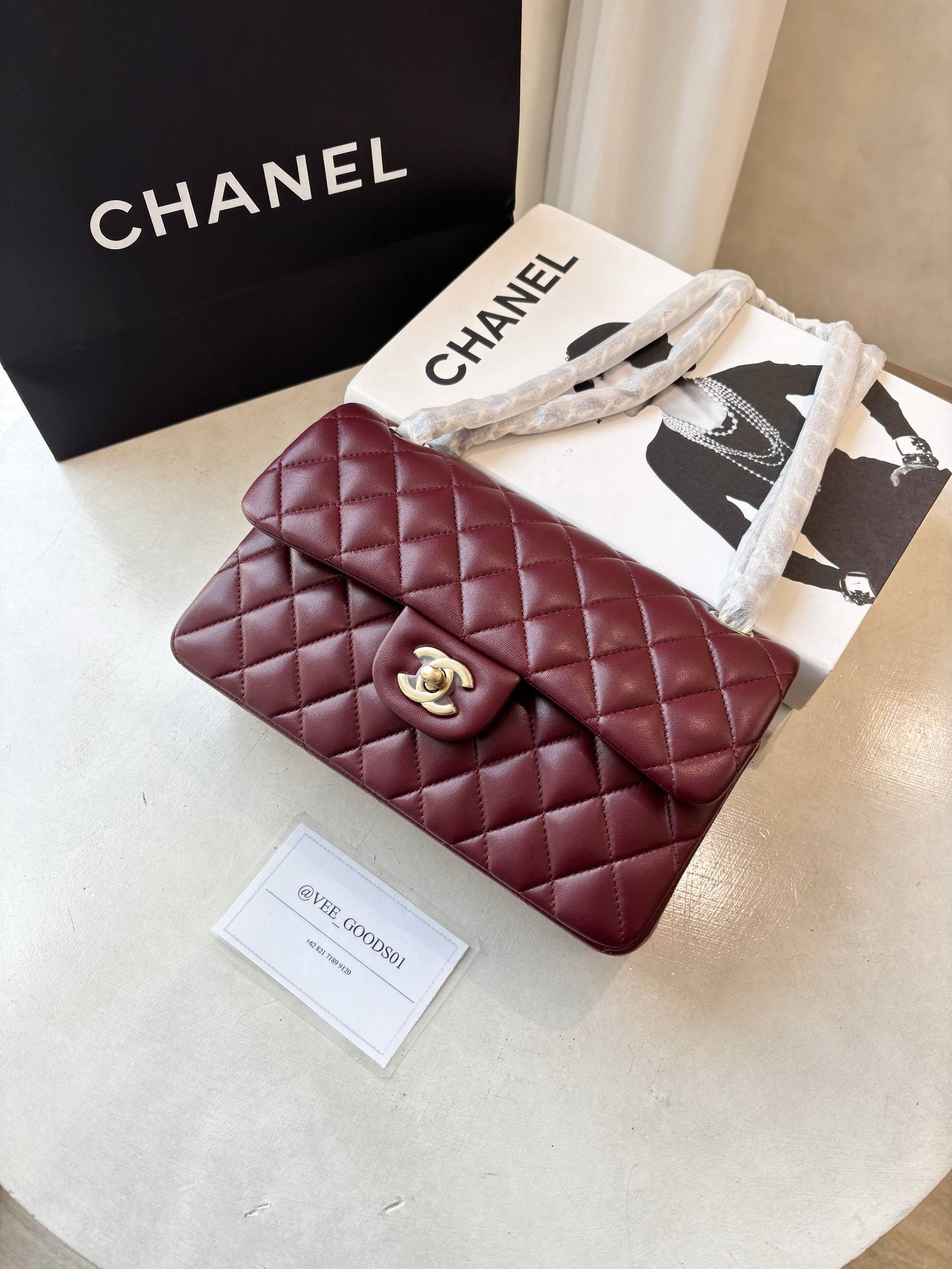 CHANEL CLASSIC FLAP/CF 23 SMALL MAROON LAMBSKIN LGHW BAG