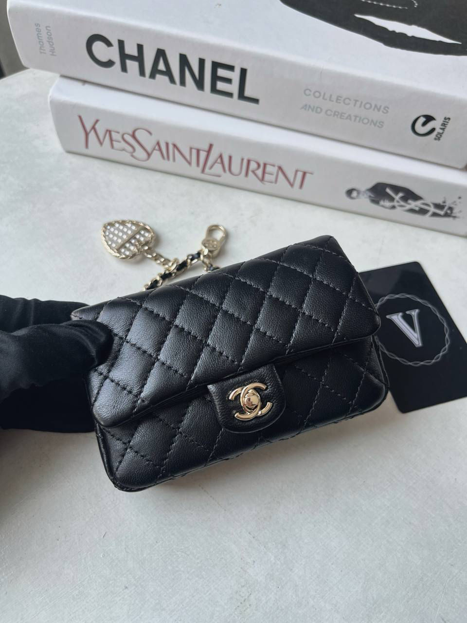 CHANEL NANO CLASSIC FLAP CHARMS BLACK BAG