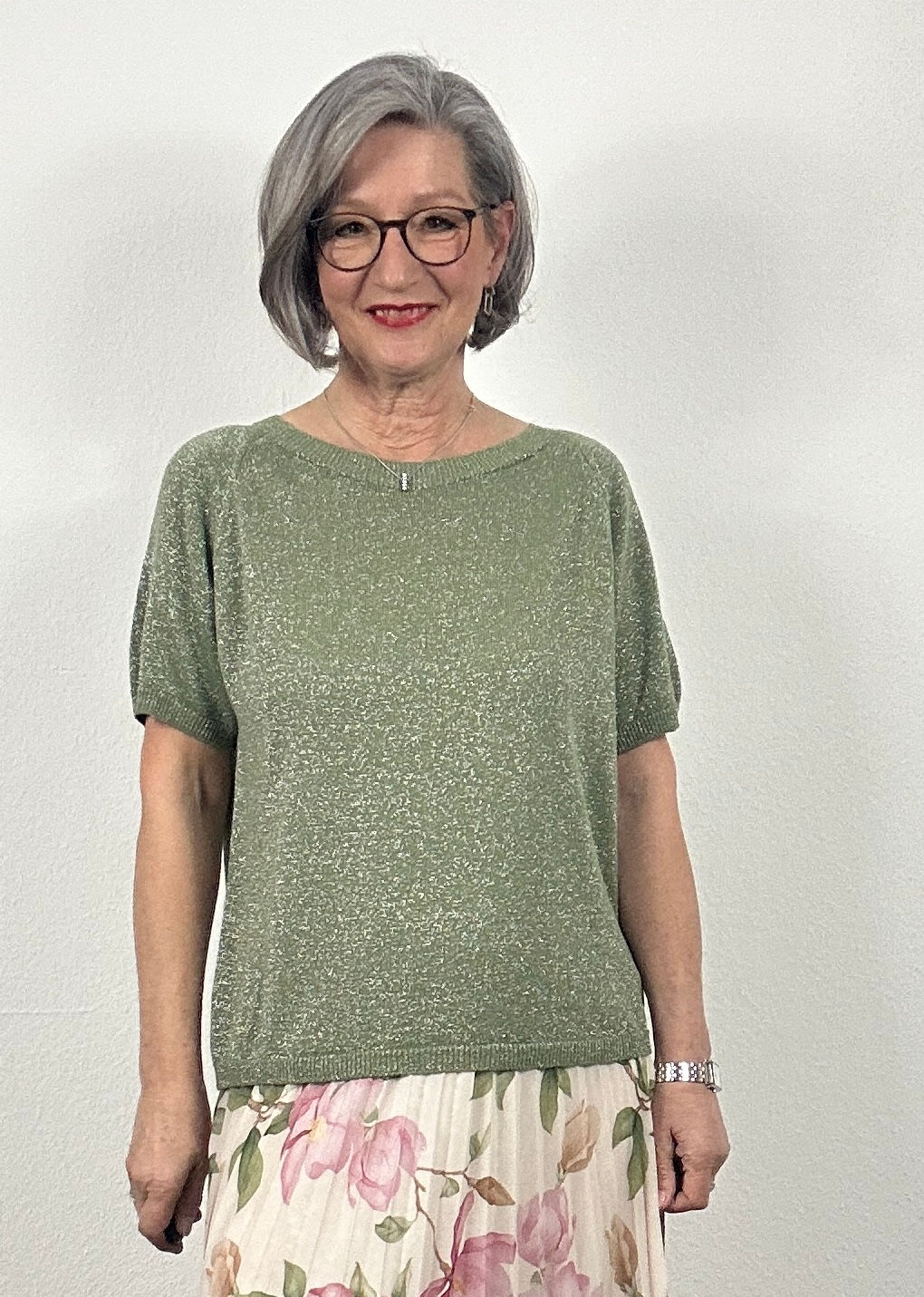 Basicpullover mit Lurex - oliv