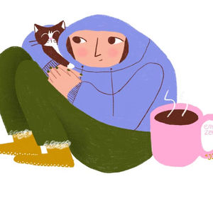 Snuggling Cat + Coffee