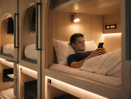 Personne installé confortablement dans son lit capsule