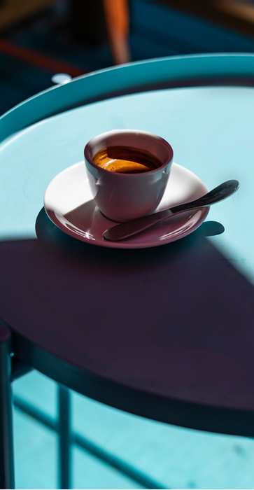 An espresso cup of coffee in a restaurant in Montreal