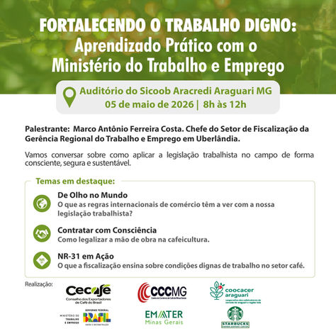 COOCACER abre inscrições para palestra sobre trabalho digno com participação da CCCMG, Cecafé e Starbucks Brasil