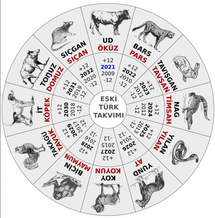 12 Hayvanlı Türk Takvimi’nde her yıl bir hayvanla temsil edilir ve bu döngü 12 yılda bir tekrar eder.