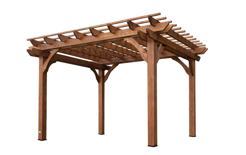 Wood-finish aluminum pergola Toronto for outdoor shade.
