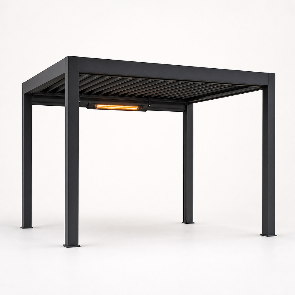 Modern aluminum pergola Toronto with integrated heater.
