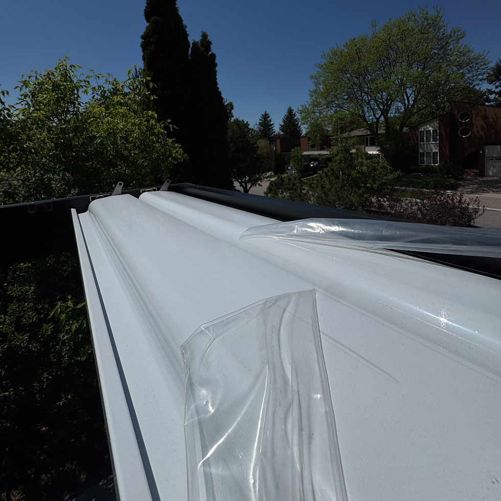 Close-up of white aluminum pergolas Toronto components.