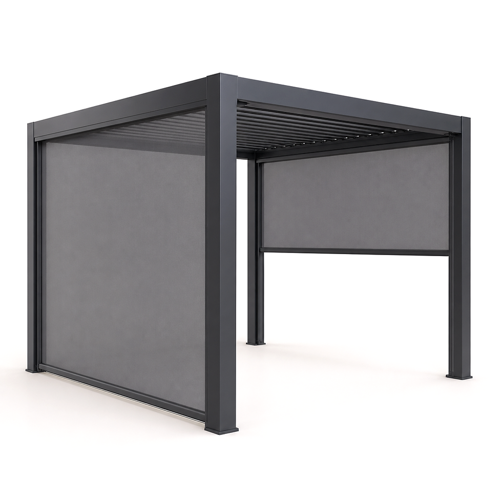 Modern aluminum pergolas Toronto with privacy screens.