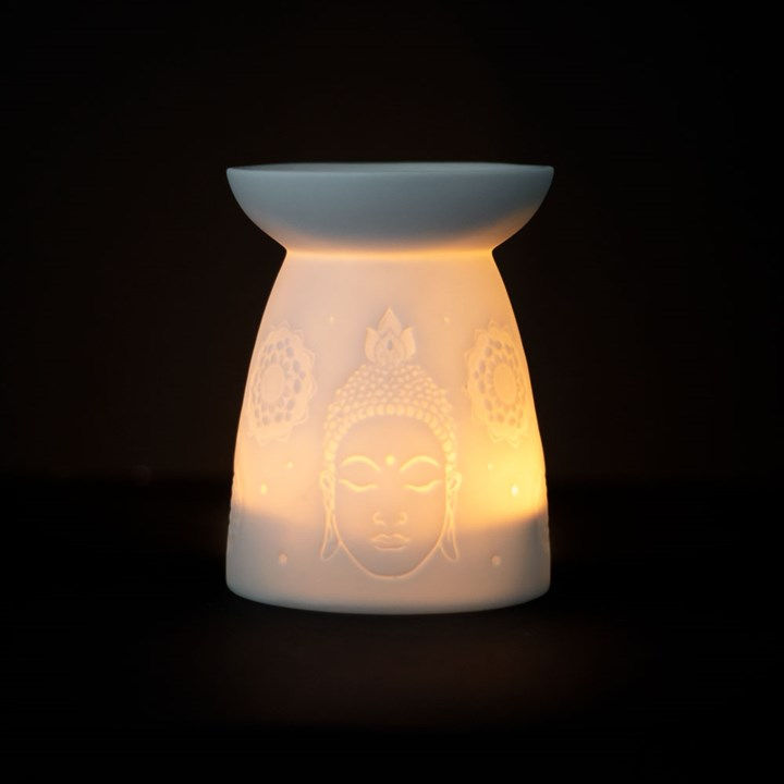Thumbnail: White Ceramic Buddha Face Oil Burner and Wax Warmer