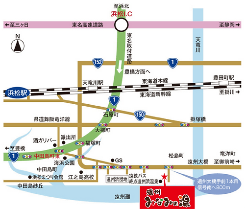遠州みなみの湯の地図イラスト