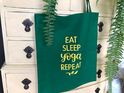 eat sleep yoga repeat green tote bag