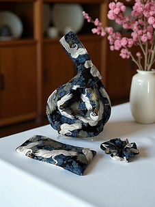 japanese knot bag in  blue with eye pillow and scrunchie