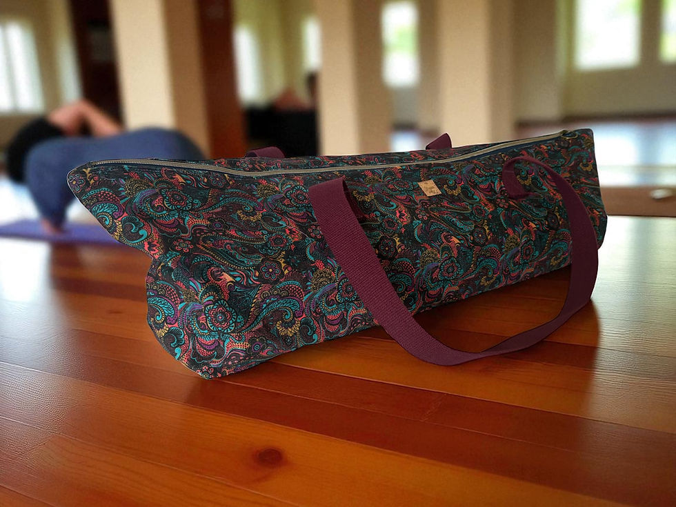 Thumbnail: large yoga mat bag in burgundy needlecord with strong canvas straps