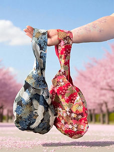 japanese knot bag in red and blue