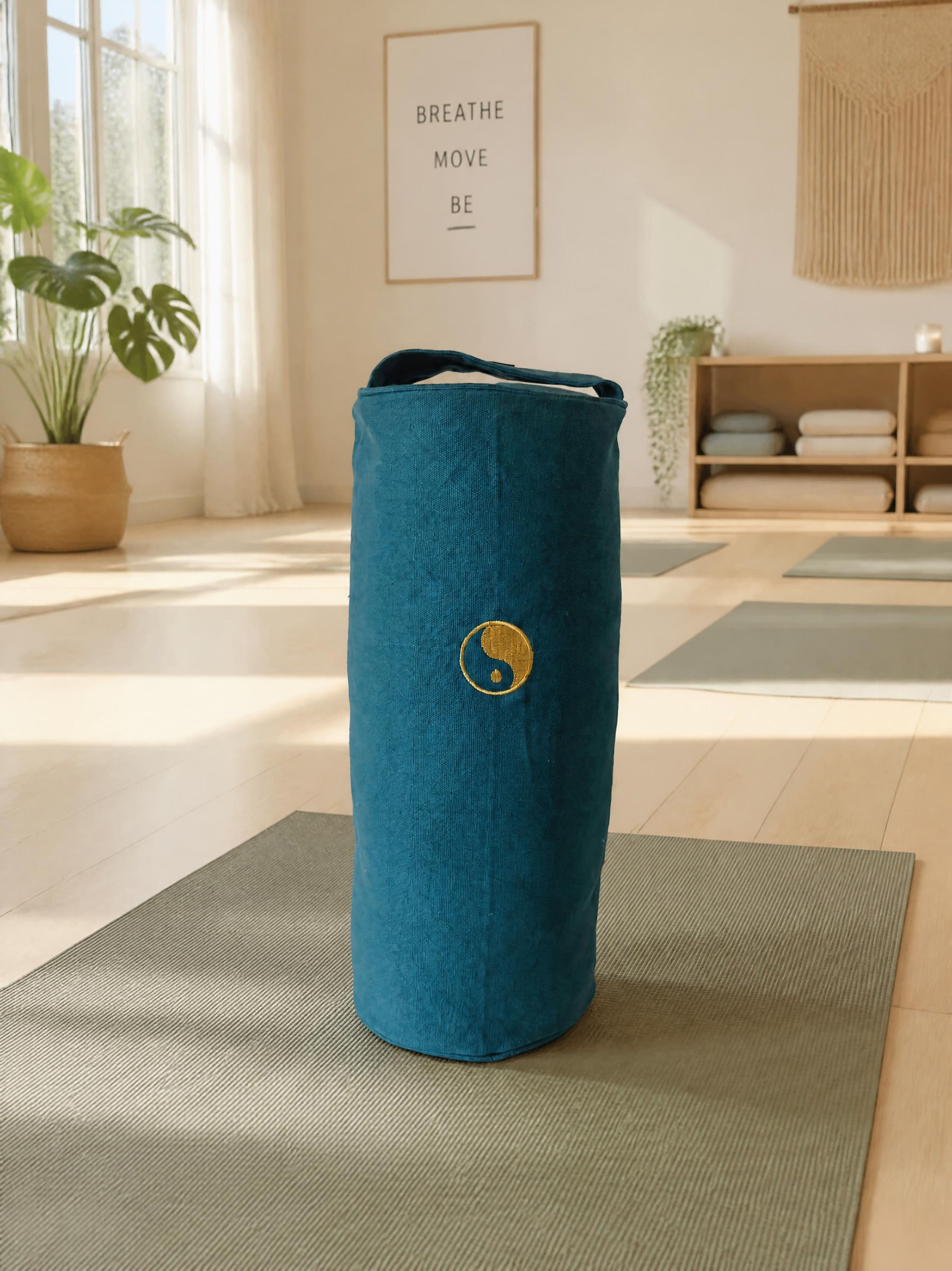 Teal Yin Yang Gold Yoga Bolster Cushion Feather filled