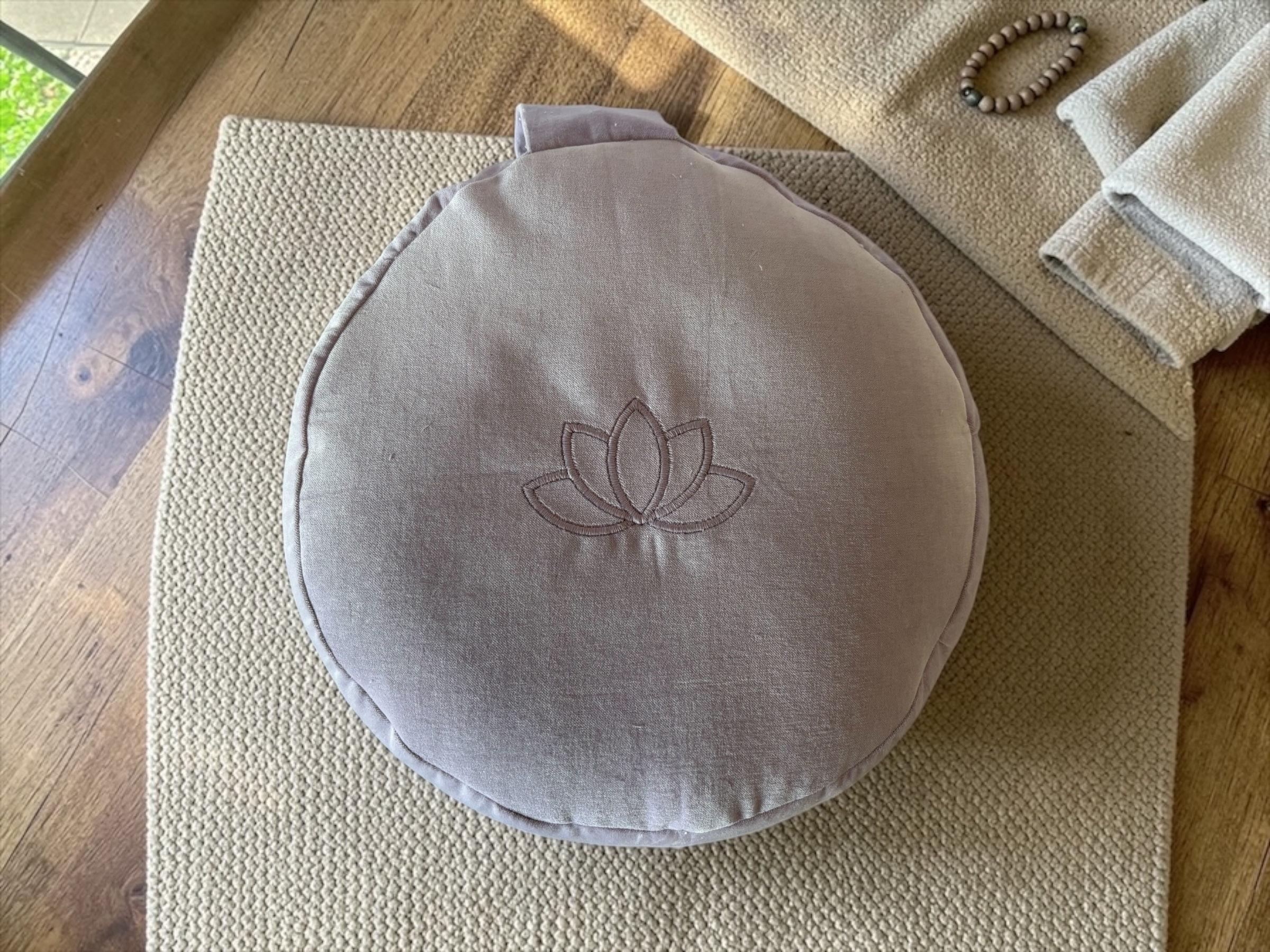 Lilac Meditation Cushion with lotus flower